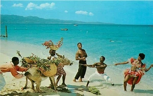 Postal burro de artistas nativos en la playa Jamaica The W I mula - Imagen 1 de 2
