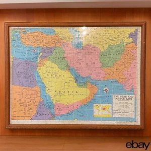 VTG PUZZLE MAP - The Near and Middle East - Complete + Framed 25” x 19” - Picture 1 of 9