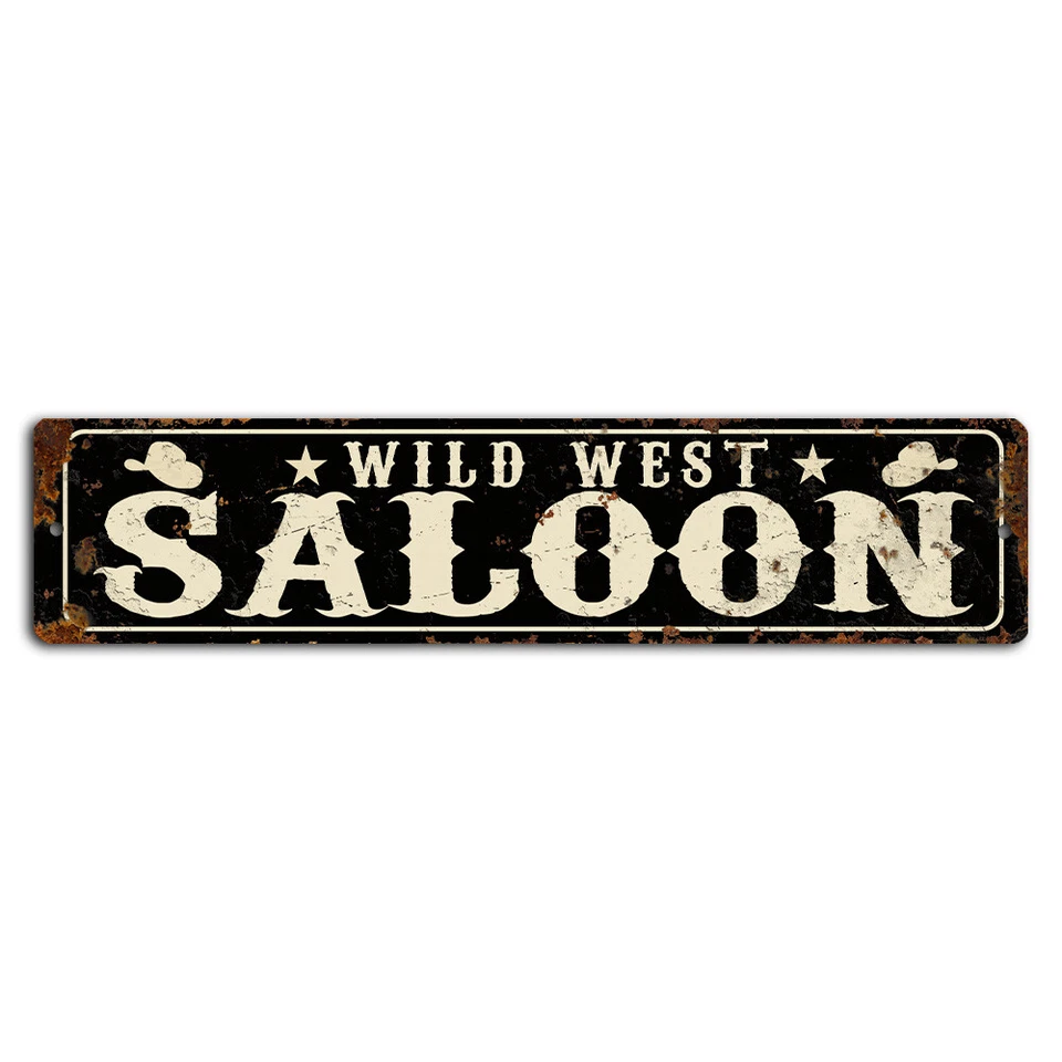 Wild West Saloon Black Rustic Street Sign - 18x4 Inch Metal Bar Decor - Image 1 of 1