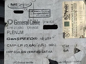 Cable General 7141826 23/4P GenSPEED 10 UTP Cat6A 10GX 10G Plenum Naranja /50ft - Imagen 1 de 12