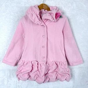 Mack & Co Fleece Ruffle Rosette Bubble Hem Coat Girls 6 Pink - Picture 1 of 7