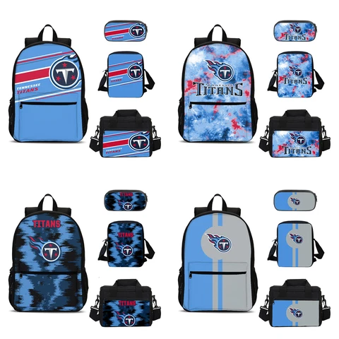 Tennessee Titans School 4PCS Backpacks Set Pen Bag Crossbody Bag Lunch Bag Lot Cover