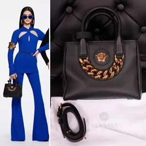 NEW $2,125 VERSACE RUNWAY Black Leather LA MEDUSA CHAIN Small TOTE BAG & STRAP - Picture 1 of 23