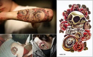Flash de una sola vez pegamento temporal tatuaje cráneo flor regalo fiesta vacaciones - Imagen 1 de 5