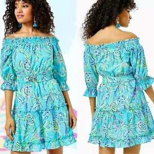 Abito Lilly Pulitzer nuovo con etichette Louisa spalle scoperte in bermuda blu tartaruga medio - Foto 1 di 8