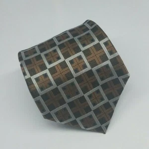 Brand Q Microfiber Tie Brown Silver Geometric Mens Necktie 59 x 3.5 - Picture 1 of 5