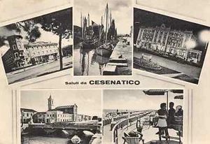 519) CARTOLINA SALUTI DA CESENATICO VEDUTE VIAGGIATA 1955 FORLI' - Picture 1 of 2