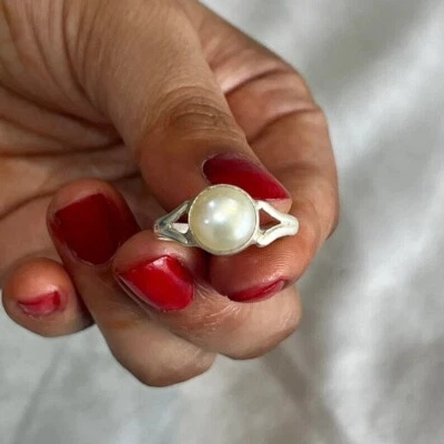 Lovely Pearl Solid 925 Sterling Silver Statement Handmade Ring, All Size M1319 - Image 1 of 4