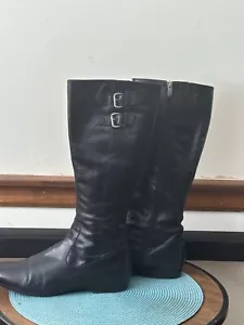 Women's Regular Calf Leather Black Long Boots Size 10 M - Picture 1 of 7