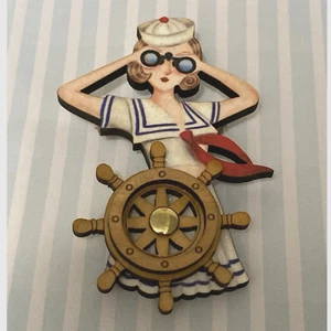 NEW Laliblue Sailor Pin Up Brooch The Wonderful 50s Collection Illustrated Wood - Picture 1 of 11