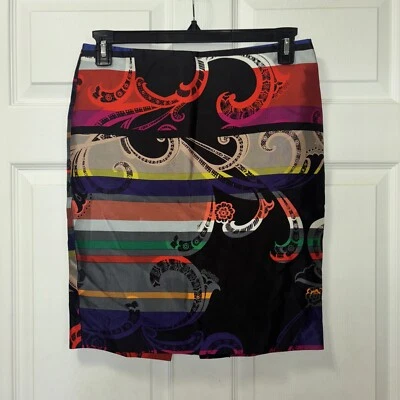 Falda corta recta Trina Turk mezcla seda lápiz talla 4 rayas artísticas cachemira Foto 1 de 4