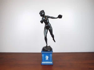 Vintage deutsche Bronze Skulptur Bacchante tanzende Frau signiert Lina Müller 1930 - Bild 1 von 12