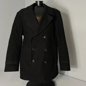 BOSS Hugo Boss Coban Mens 40R Virgin Wool Black Double Breasted Blazer Pea Coat - Picture 1 of 22