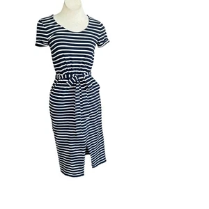 Boden Preppy Navy Blue White Striped T Shirt Dress With Self Belt Size US 4 UK 8 - Picture 1 of 12