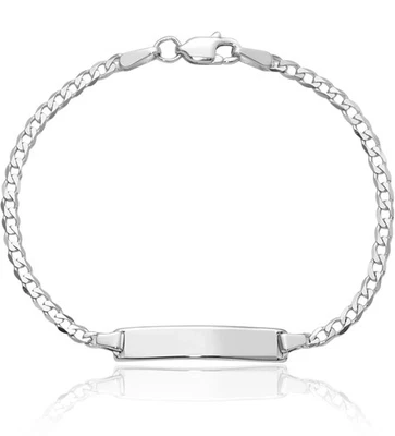 14K Solid White Gold Curb Link ID Bracelet - Image 1 of 4