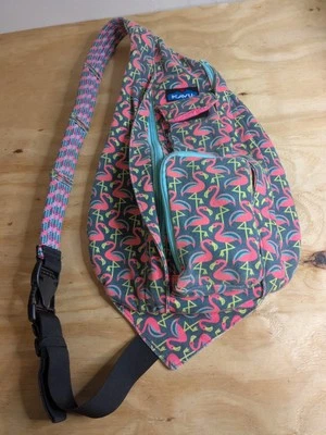 Kavu Rope Sling Bag Flamingo Gray Pink Crossbody Multi Pockets - Image 1 of 4
