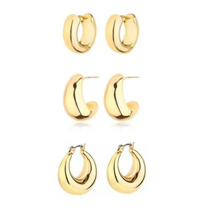 Gold Chunky Hoop Earrings Set for Women 14K Gold Plated Twisted Huggie Hoop E... - Picture 1 of 8