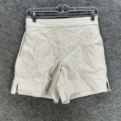 Nuevo Pantalones Cortos Banana Republic Mujer XS Beige Tirar de Alto Lino Bolsillos Informales Foto 1 de 4