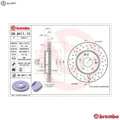 2x BRAKE DISC 09.8411.1X FOR MERCEDES-BENZ C-CLASS/T-Model/Sportscoupe CLK 1.8L - Image 1 of 4