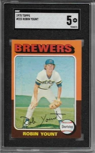 Tarjeta de novato Topps Robin Yount #223 1975 calificada SGC 5 excelentes Milwaukee Brewers - Imagen 1 de 2