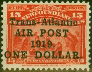 Newfoundland 1919 $1 on 15c Bright Scarlet SG143a 'No Comma after Post' V.F LMM - Picture 1 of 1