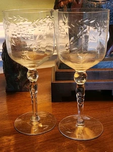 Par de copas de agua GLASTONBURY LOTUS vidrio corte pulido transparente floral 7,5" - Imagen 1 de 5