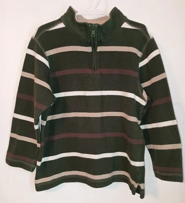 Gymboree Boys 1/4 Zip Sweater Size 6 Green Brown White Striped - Image 1 of 3