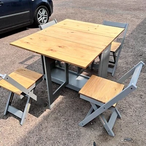 Drop Leaf Dining Table Set with 4 Folding Chairs - Picture 1 of 8