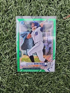 2021 Bowman 1st Chrome Green Shimmer Refractor 41/99 (Cristian Santana #BCP-186) - Picture 1 of 3