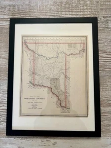Original Vintage antike Karte von OKLAHOMA COUNTRY, 1889 Weltatlas (gerahmt) - Bild 1 von 4