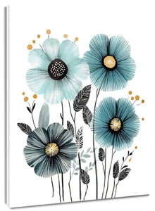 Arte de pared abstracto floral azul hoja botánica de granja para baño sala de estar - Imagen 1 de 15