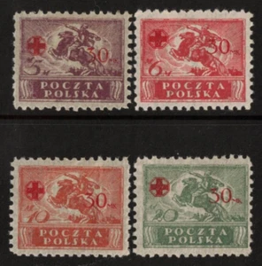 1921 Poland Red Cross Stamps Set of 4 SG 154/7 MLH - Picture 1 of 2