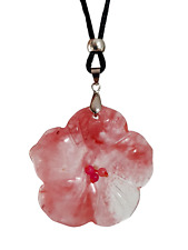 Cherry Quartz Flower Necklace Pendant Cherry Blossom Gemstone Beaded Corded Uk