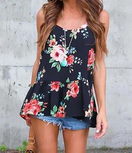 Flounced Black Floral Top - Picture 1 of 8