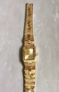 ¡Reloj para mujer Sunborn dorado rectangular dorado esfera de día y fecha con correa ligada al oro! - Imagen 1 de 3