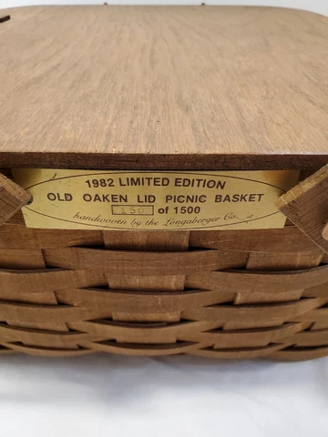 Longaberger 1982 Limited Edition Picnic Basket with wooden insert #150 of 1500 Cover
