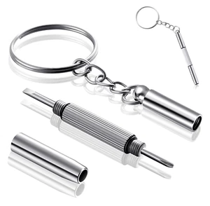 Brillen Reparatur Schrauben Rechts x2 Buchse Multi Werkzeug Schlüssel Ring Etui - Bild 1 von 7