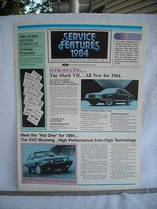 1984 FORD LINCOLN MERCURY SERVICE FEATURES PAPER, SVO MUSTANG MARK VII - Bild 1 von 6