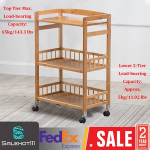 3 Tier Mobile Kitchen Rolling Serving Cart Floor Standing Wood Color Home Salon - Picture 1 of 14