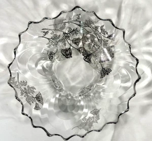 Vintage Silver City Flanders Poppy Sterling Silver Overlay Ruffled Bowl 4 Footed - Picture 1 of 17