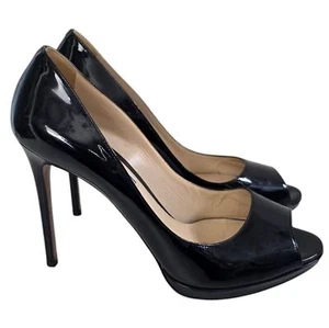 Tacones de plataforma de aguja de cuero con punta abierta de charol Prada talla EU 39 - Imagen 1 de 11