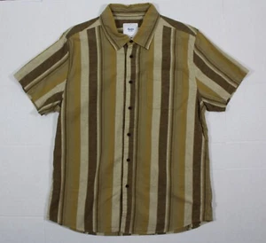 KATIN L MEN’S SHORT SLEEVE BROWN/BEIGE STRIPED COTTON/LINEN SHIRT - Picture 1 of 8