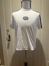 Men's Emporio Armani White Short Sleeve T-Shirt with Blue Contrast in Size Smal