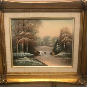 Signed Forest Stream Landscape Oil Painting Framed 14 1/2 X 12 1/2 - Picture 1 of 9