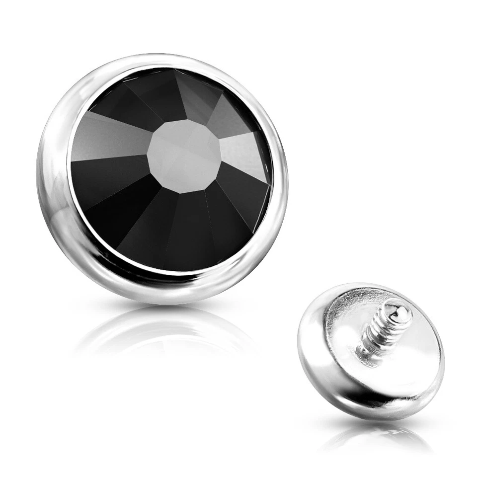 14G Surgical Steel Internal Threaded Flat Opal CZ Stone Dermal Anchor Top - Image 1 of 4