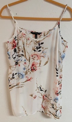 Top sin mangas de gasa con cuello en V estampado floral del mercado negro de la Casa Blanca para mujer 10 Foto 1 de 4