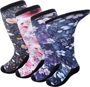 Geyoga 4 Pairs Bariatric Socks Extra Wide Floral Diabetic Socks Women plus Size - Picture 1 of 12
