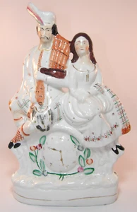Antique 14" Staffordshire Flatback Figurine Highlander Highland Couple & Clock - Picture 1 of 15