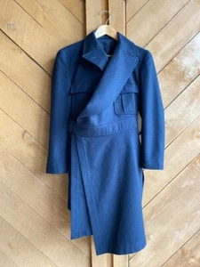 Comme De Garcons Designer Vintage navy blue wrap around asymmetrical wool coat - Picture 1 of 14