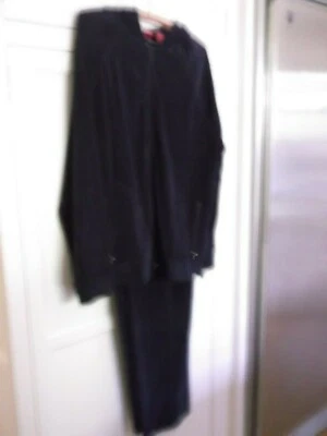 Conjunto de chaqueta y pantalón de terciopelo Plus para mujer, negro, 1X  Foto 1 de 4